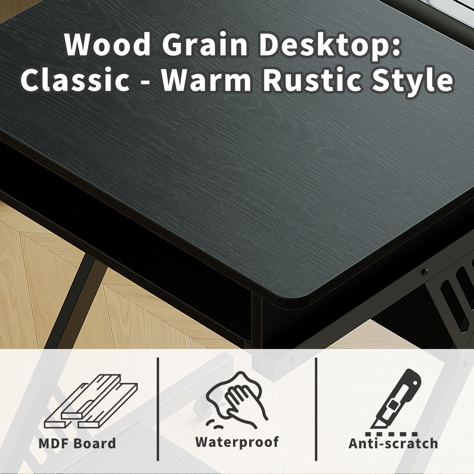 ALISENED 23.6 inch Z-Shaped Mobile Computer Desk with Smooth Keyboard Tray, with Wheels and Bottom Shelves