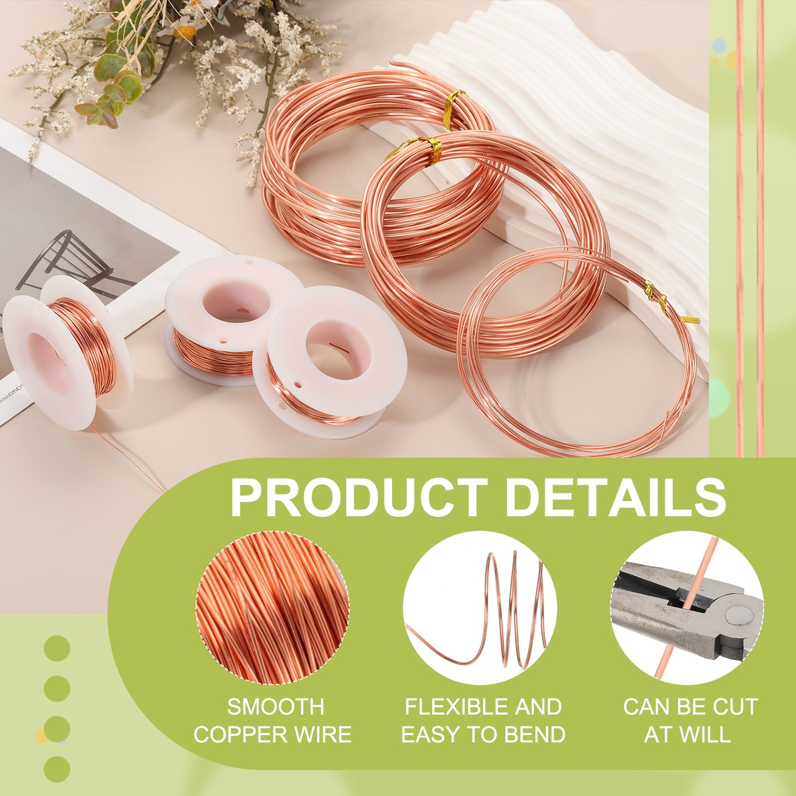 99.9% Pure Copper Wire for Jewelry Making, 10 Gauge (2.6mm) Copper Craft Wire 24.6 Feet