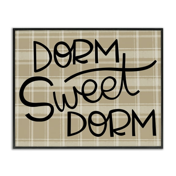 Stupell Industries Sweet Dorm on Plaid Quotes and Sayings Painting Black Framed Art Print Wall Art, 14 x 11
