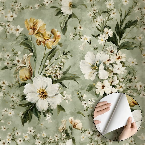 Vintage Rustic Floral Pattern Wallpaper Peel and Stick Waterproof Boho Home Decor for Living Room Bedroom Bathroom Kitchen Cabinet Drawer Rental Property 17.7 * 118 in
