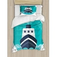 thumbnail image 1 of Cruise Ship Duvet Cover Set Twin Size, Round Blue Sea and Sky Background with a Big Ship Graphic, Decorative 2 Piece Bedding Set with 1 Pillow Sham, Turquoise Dark Blue White, by Ambesonne, 1 of 3