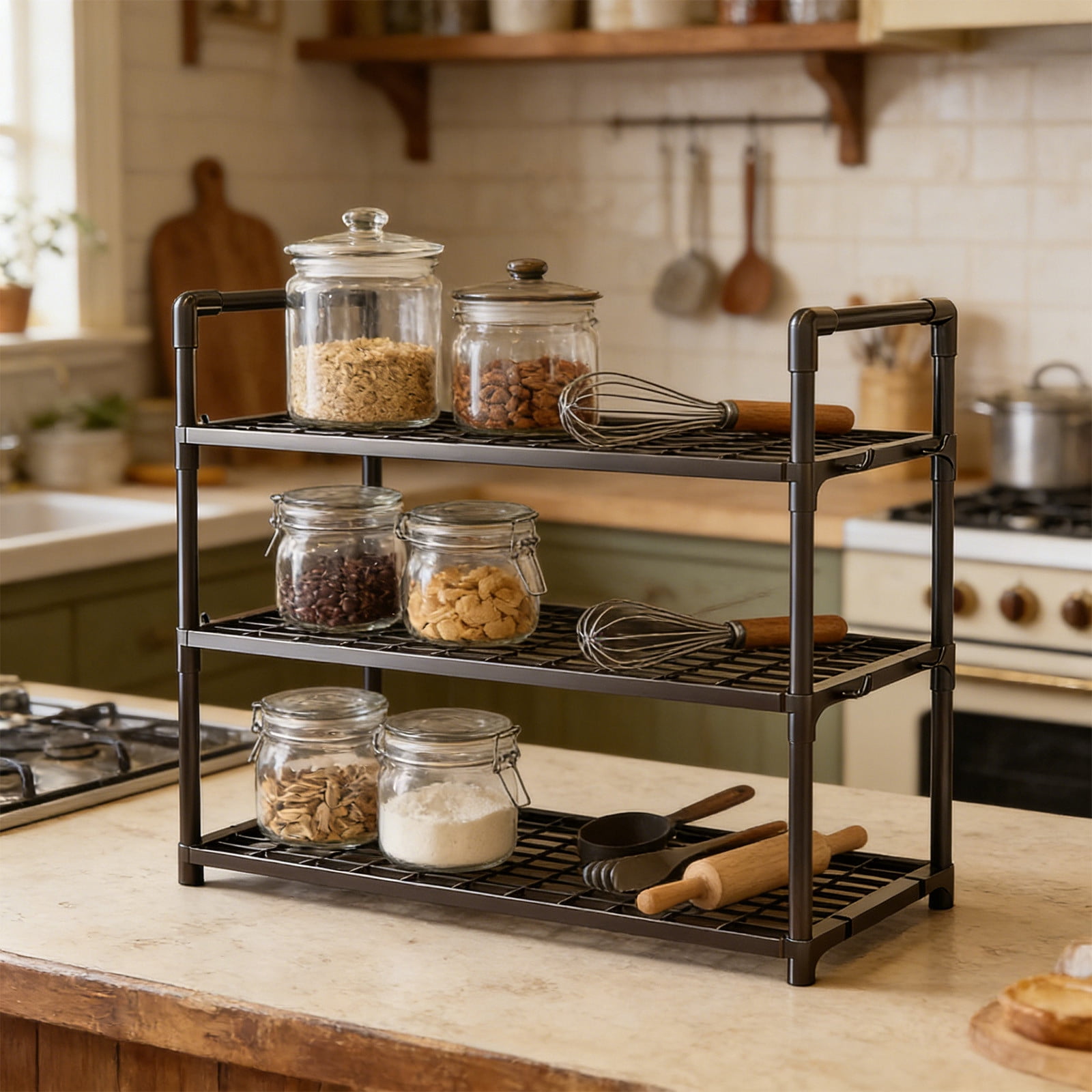Werulen Multi Layer Kitchen Storage Rack for Home,Floor Standing Storage Rack for Bathroom,Household Organizer for Daily Necessities,Kitchen Bathroom Storage Rack,Multi Layer Floor Storage Shelf