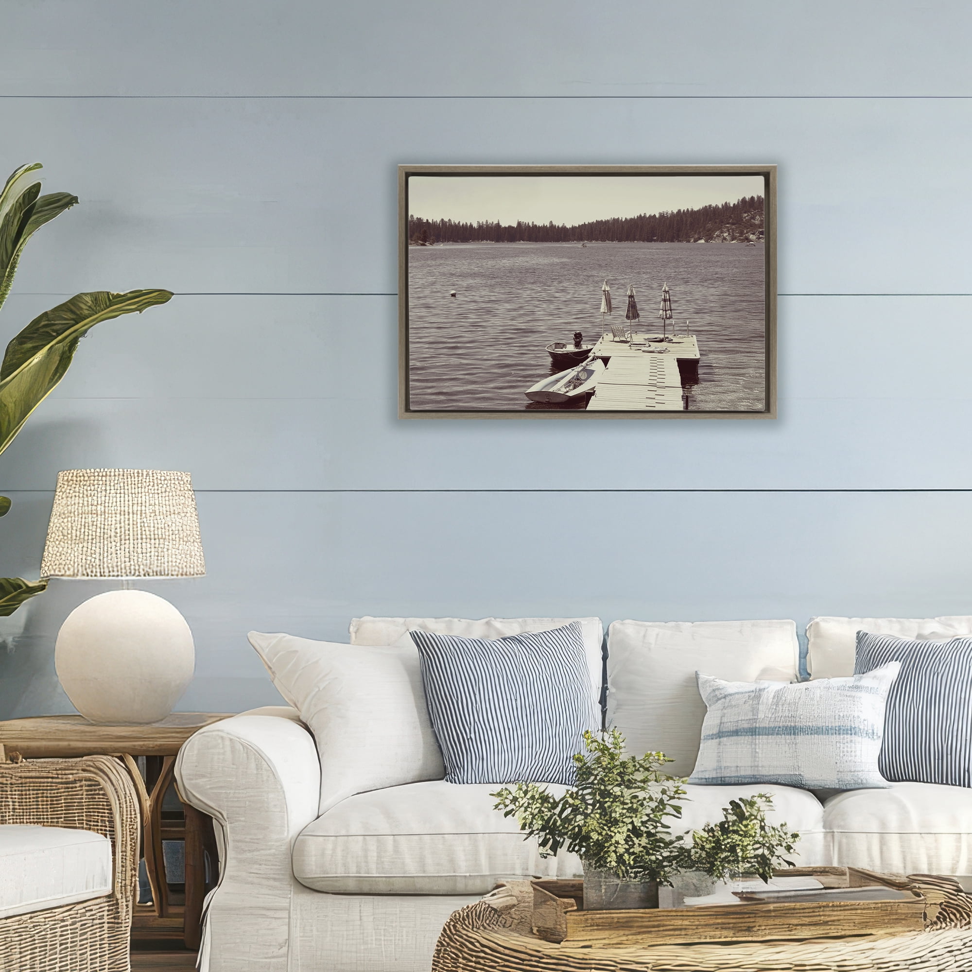 Stupell Industries Vintage Lake Life Dock Brown Framed Floater Canvas Wall Art, design by Gemma Bardot