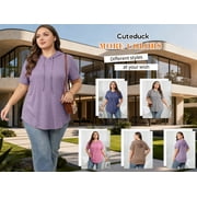 Cuteduck Plus Size Hoodies for Women Short Sleeve V Neck Pullover Drawstring Tops Loose Fit Casual Sweatshirts 1X-5X