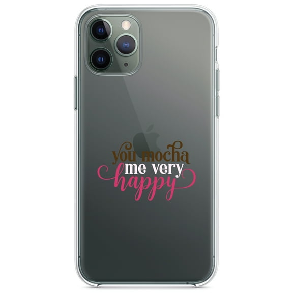 DistinctInk Clear Shockproof Hybrid Case for iPhone 11 Pro (5.8" Screen) - TPU Bumper Acrylic Back Tempered Glass Screen Protector - You Mocha Me Very Happy