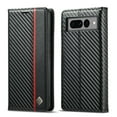 thumbnail image 2 of Decase Wallet Case for Google Pixel 7 Pro, Shockproof Magnetic Carbon Fiber Premium PU Leather Flip Case with Card Holder For Google Pixel 7 Pro, Vertical Red Lineinch, #2 Black, 2 of 9