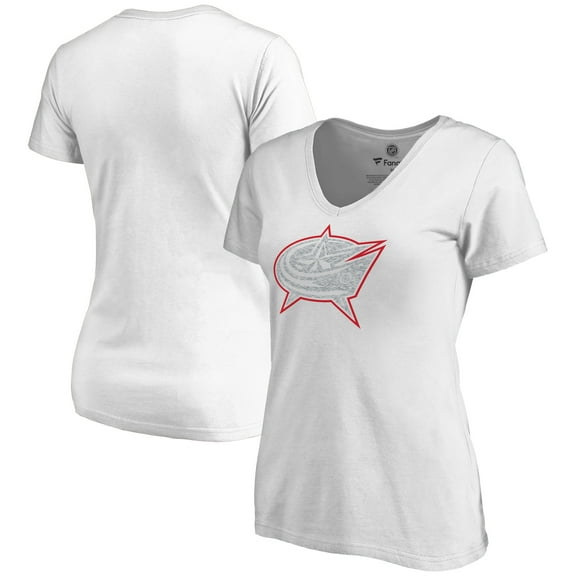 Women's White Columbus Blue Jackets Whiteout V-Neck T-Shirt