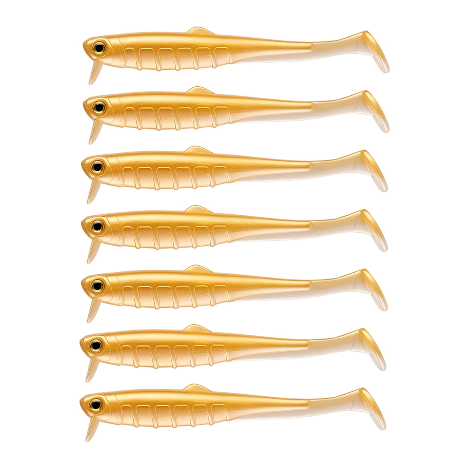 Soft Plastic Fishing Lures Golden Paddle Tail Bait 3.5 inch 0.1 oz 7 Pack PVC Durable Swimbaits Realistic Biomimicry T-shape Tail Soft Bait for Freshwater Saltwater Trout Bass Salmon Fishing