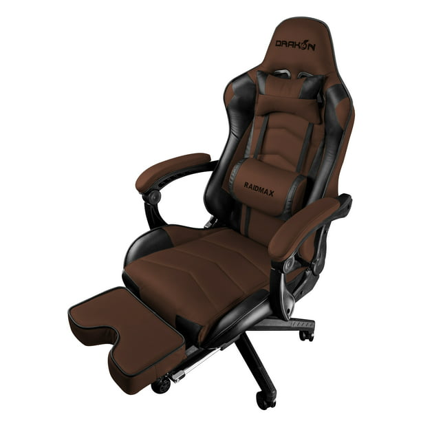 Drakon Dk709 Gaming Chair Ergonomic Racing Style Pu Leather Seat Headrest With Foldable Foot Leg Rest Brown Walmart Com Walmart Com