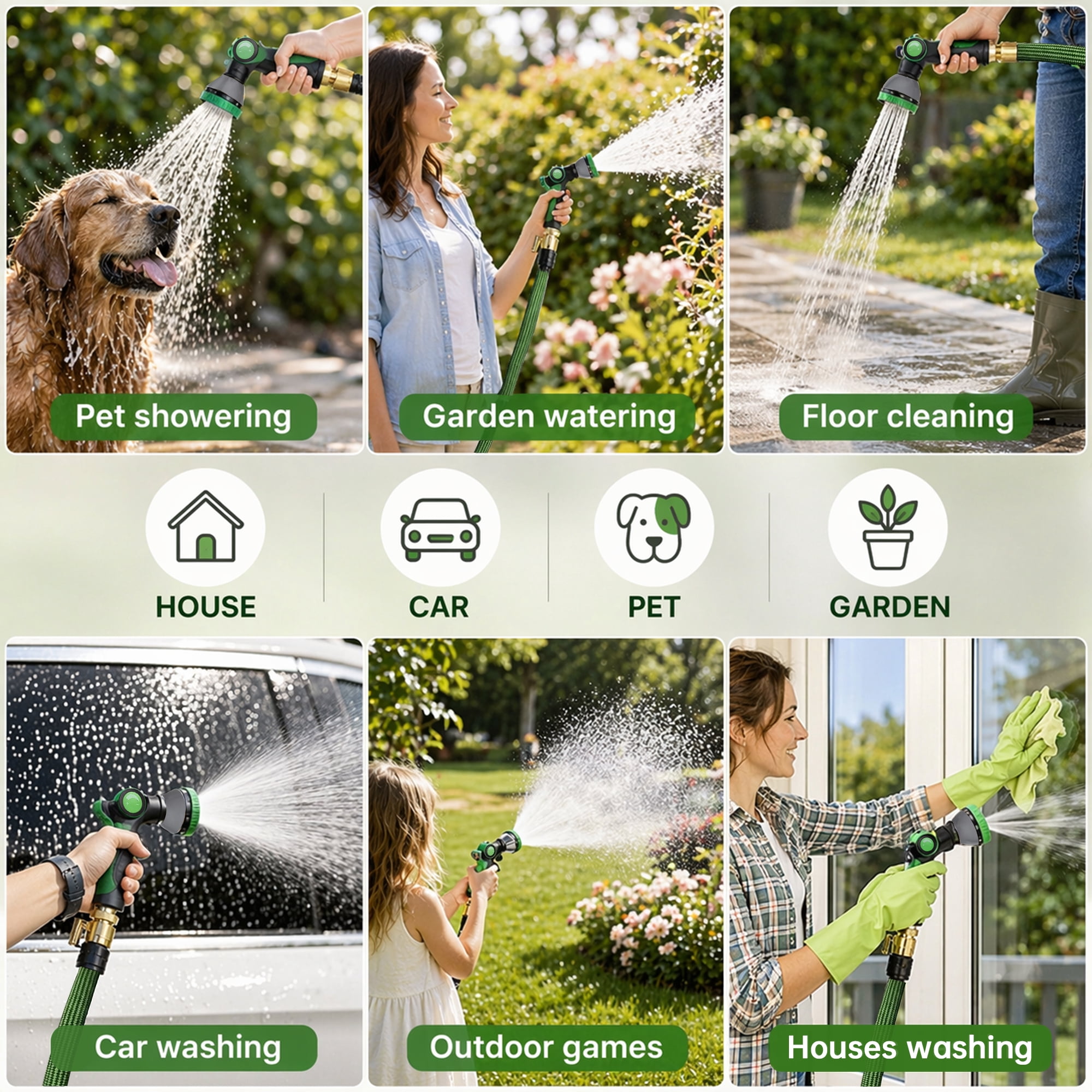 50FT Flexible Garden Hose Fixed Length, Anti-Kink Freeze UV Resistant Water Hose Non Expandable, 3/4 Inch Brass Fittings, 10 Spray Nozzle Storage Rope for Lawn Car Wash All Season Outdoor Daily Use