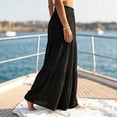 thumbnail image 5 of Qiggri Women Solid Cotton Linen Elastic High Waist Tiered Ruffle Pleated Wide Leg Pants Flowy Beach Vacation Casual Trousers L, 5 of 6