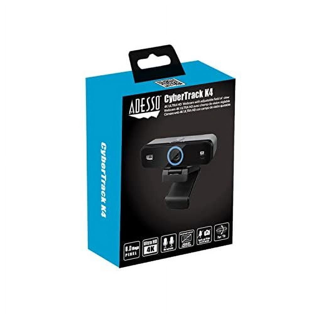Adesso CyberTrack K4 4K Ultra HD Fixed Focus USB Webcam with Adjustable Field of View Angle, Built-in Dual Microphones, Privacy Audio/Video Switch & Tripod Mount