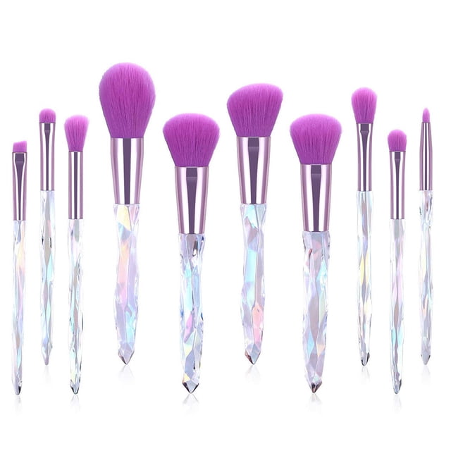 Juego de 10 brochas de maquillaje con mango transparente de cristal, brocha para base, corrector y sombra de ojos.