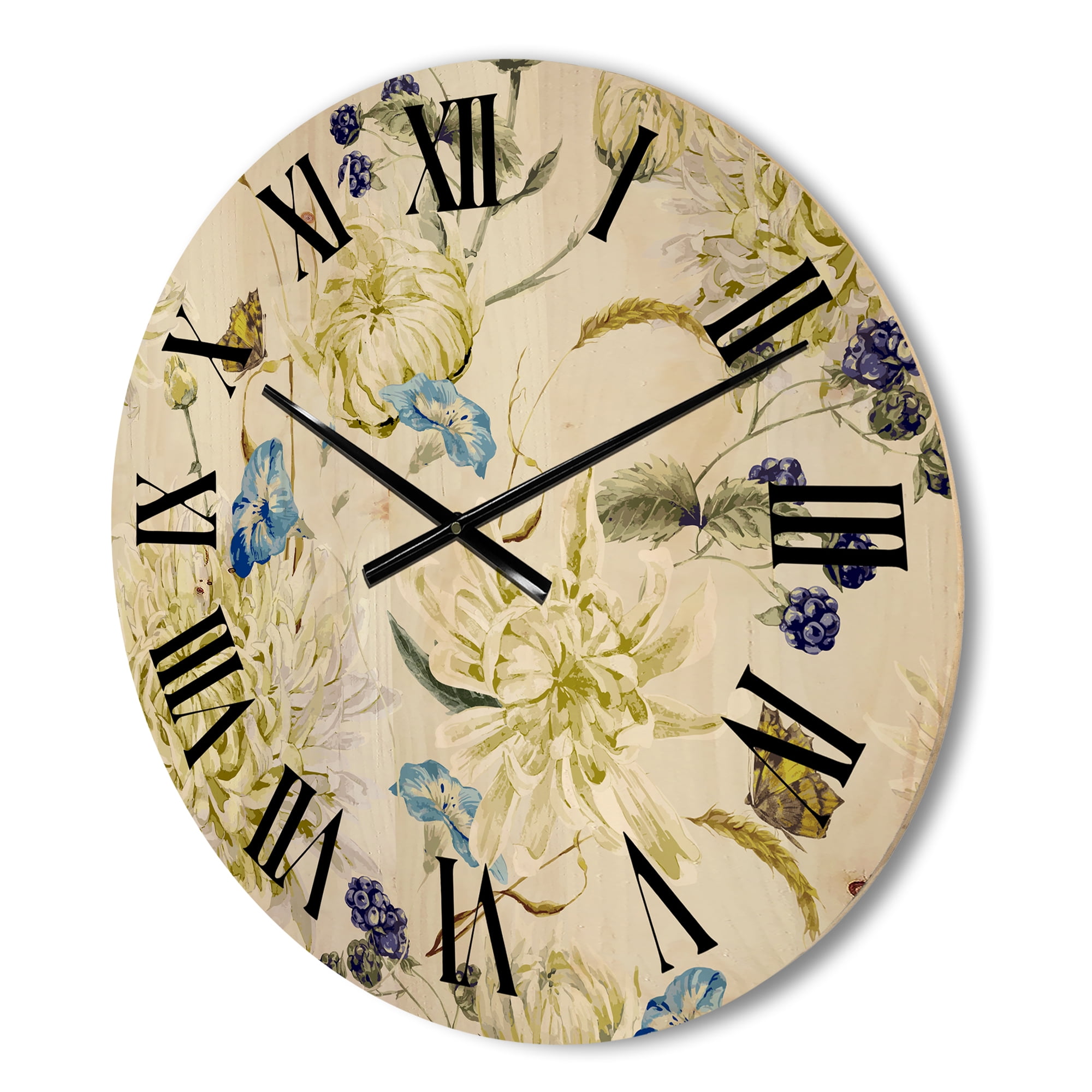 Designart 'Ancient Yellow Chrysanthemus II' Traditional Wood Wall Clock