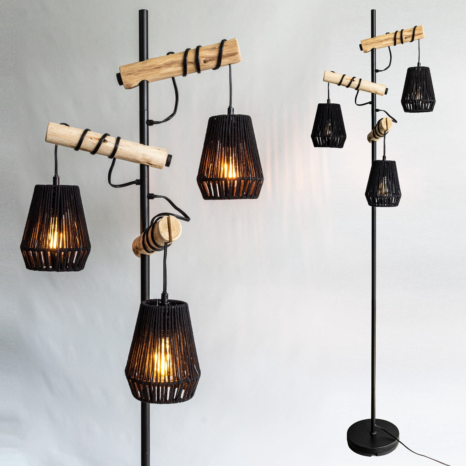 Floor Lamp 3 light,Handmade Boho  Shades Boho Wooden Standing Lamps  Farmhouse floor lamps for living room