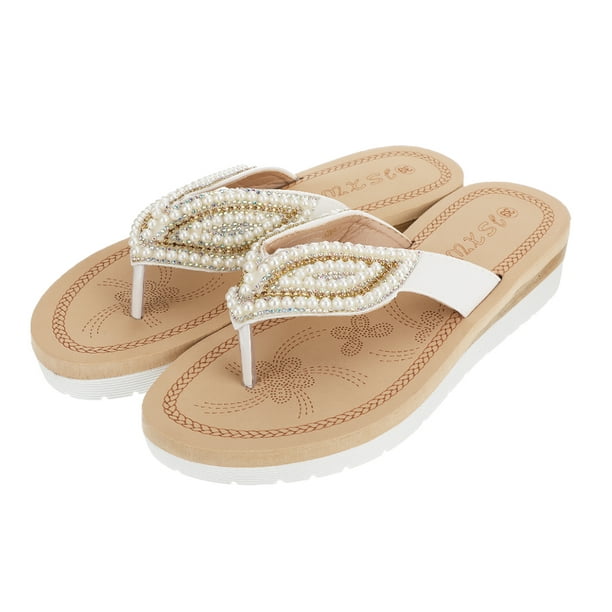 1 Pair Woman Summer Indoor Outdoor Casual Sandals Lady for Girl Pearl  Leaves Slippers Boating Wading Leisure Shoes Footwear Supplies 37