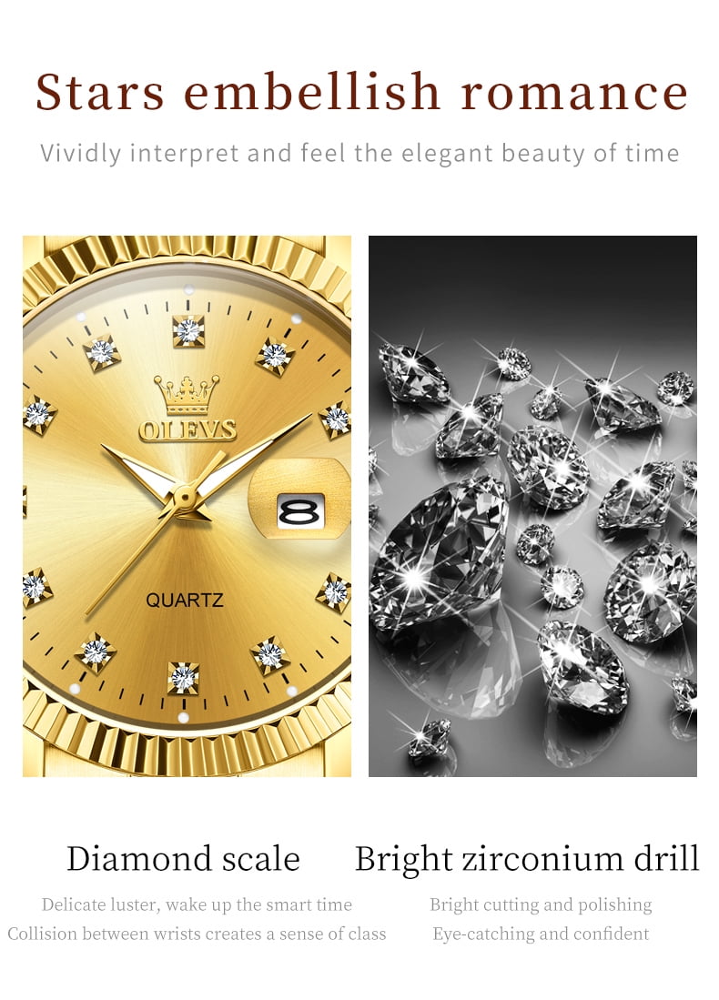 OLEVS Watches for Women Diamond with Date Luxury Female Waterproof Women Wrist Watch Analog Dress Quartz Stainless Steel Ladies Watch Luminous Calendar Women Watch Reloj para Mujer