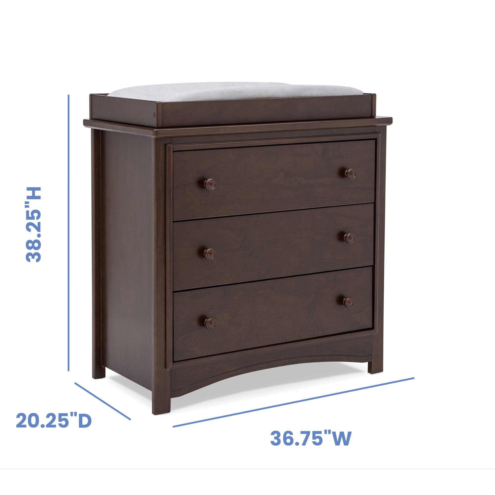 Delta Children Perry 3 Drawer Dresser with Changing Top and Interlocking Drawers, Walnut Espresso