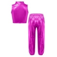 thumbnail image 5 of TiaoBug Kids Girls Metallic Sleeveless Mock Neck Crop Tank Top and Shiny Pants Set for Jazz Hip-Hop Dance Rose Red 8, 5 of 6