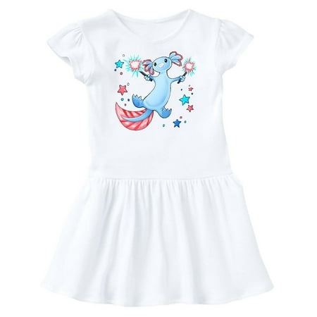 

Inktastic 4th of July Cute Blue Axolotl with Sparklers and Stars Gift Toddler Girl Dress