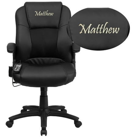 Flash Furniture Personalized Ergonomic Massaging Black LeatherSoft Executive Swivel Office Chair with Arms