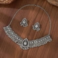 thumbnail image 3 of Retro Indian Traditional Jewellery Set For Women Bridal Wedding Party Antique Silver Oxidized Ethnic Prom Wear Statement Necklace Earring Tassel Bollywood Choker Punk Crystal Fashion Gift, 3 of 8