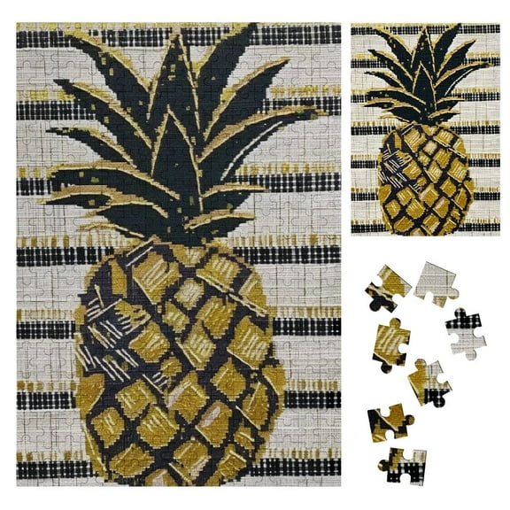 BCIIG Pineapple Stripes Gold Foil Vertical Impossible Wooden Puzzle for Family Friends - Wooden Gift 300PCS