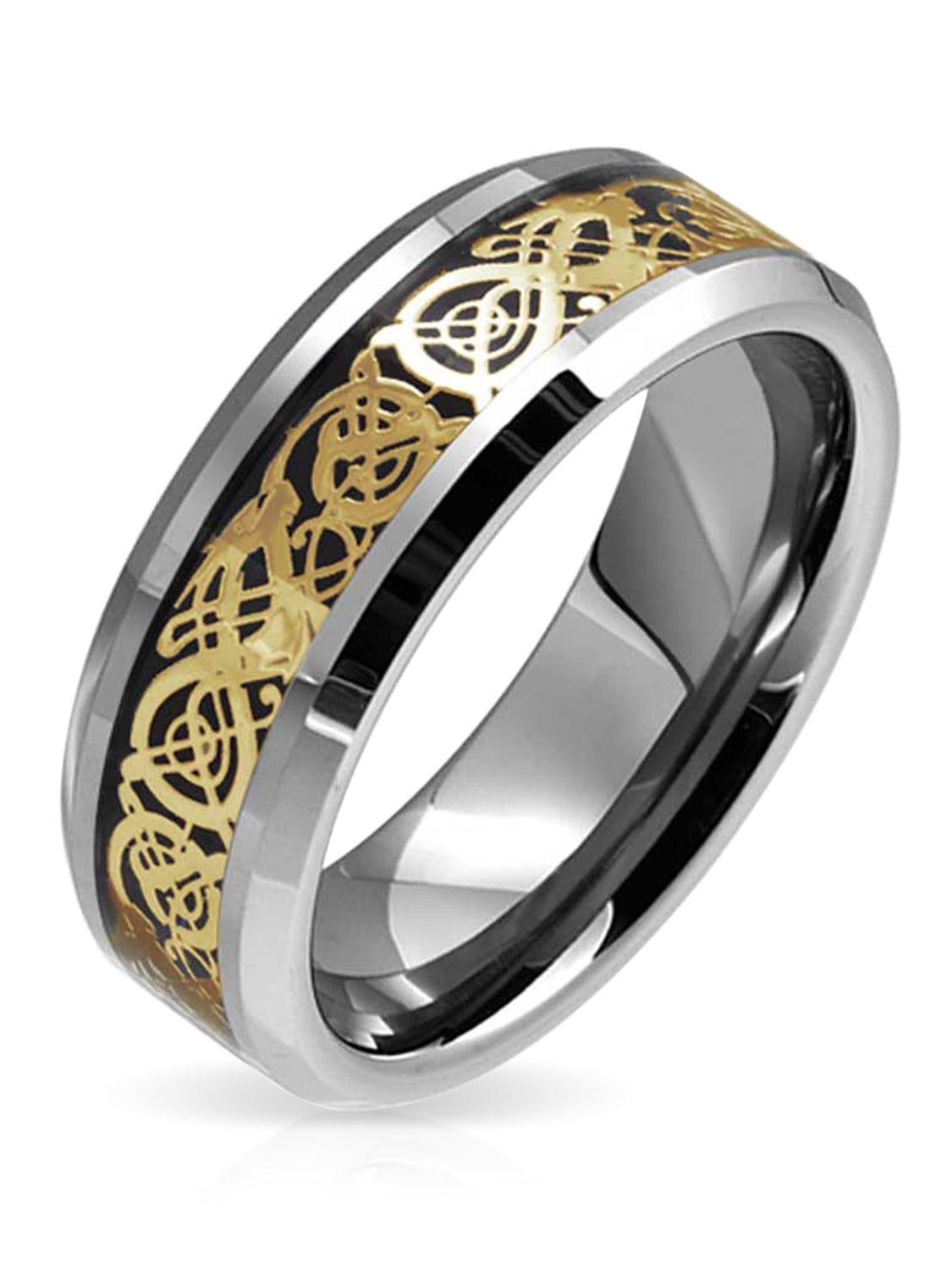 Bling Jewelry - Two Tone Celtic Knot Dragon Inlay Couples Titanium ...