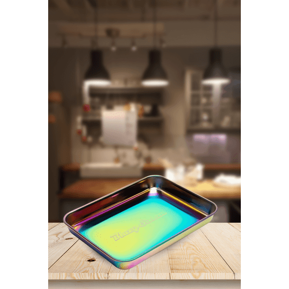 Blazy Susan Stainless Steel Rolling Tray, Portable 7” x 9.25”, Rainbow Finish