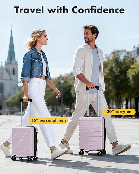 16 Inch Carry On Luggage Airline Approved, Hard Shell Suitcase with TSA Lock, Lightweight Spinner Wheels Durable ABS Compact Carry-On for Travel Weekend Trips Men Women
