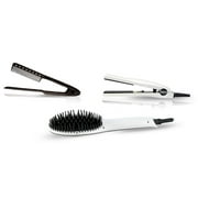 The Neo Choice 3 pcs Complete Styling Set - Ionic Heated Brush Straightener, Ceramic Flat Iron and Easy Hair Comb Full Set (White Pearl)