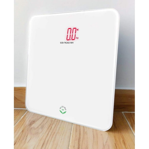 Báscula de baño digital NewlineNY con voz y tecnología de encendido y apagado automático, color blanco, 1 lb o 1 kg, capacidad de 200 kg