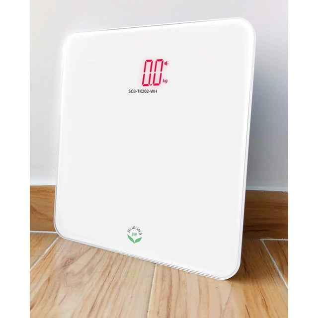 Báscula de baño digital NewlineNY con voz y tecnología de encendido y apagado automático, color blanco, 1 lb o 1 kg, capacidad de 200 kg
