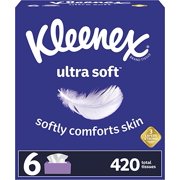 Kleenex Ultra Soft Facial Tissues, Hypoallergenic, 6 Rectangular Boxes, 70 Tissues per Box, 3-Ply (420 Tissues Total)