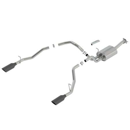 Borla 140752BC S-Type Cat-Back Exhaust System; 3in. Into 2.50in.; Incl. Muffler Assy/LH Cross-Over Pipe/LH-RH Tailpipes/Black 5x15.25in. Round Rolled Angle-Cut Tips; Single Split Rear Exit;