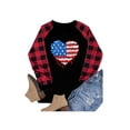 thumbnail image 2 of Seyurigaoka Women Valentine's Plus Size T-shirt, O-Neck Plaid Long Sleeves Love Heart Pattern Letter Pullover Tops, 2 of 4