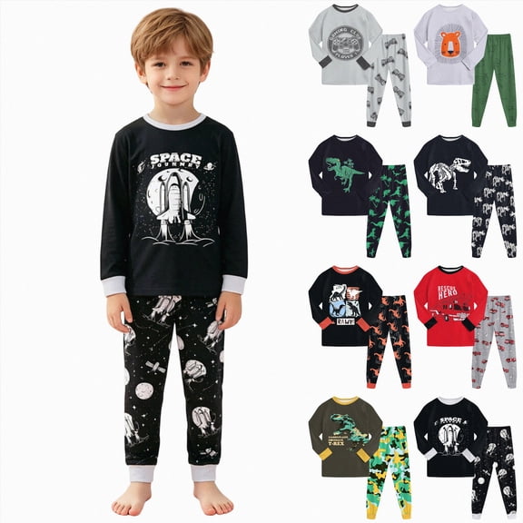 Gubotare Boys Pajamas 100% Cotton Planet Pjs Toddler 2 Piece Sleepwear Kids Clothes Set Size 3t -10t (Orange, 8-9 Years)