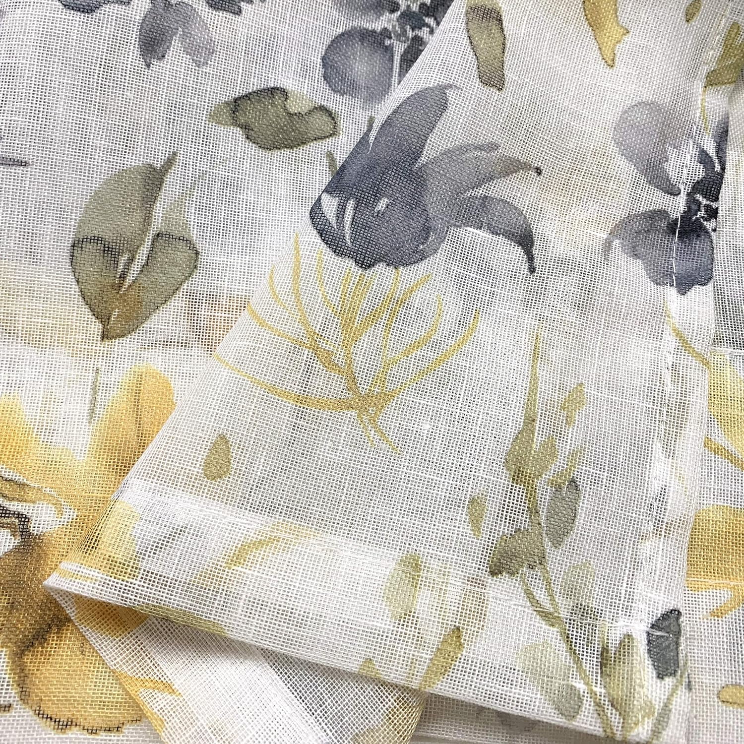 Watercolor Floral Sheer Kitchen Curtains and Valances Set for Cafe 3 Piece Yellow and Grey Flower Print Tiers&Valance Set 24 inch Length Rod Pocket