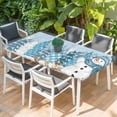 thumbnail image 2 of Blue Snowman Christmas Table Cloths for 4 Foot Rectangle Tables, Xmas Tree Snowflake Winter Elk Patio Waterproof Elastic Fitted Tablecloths, Washable Rectangular Table Cover for Camping, 2 of 8