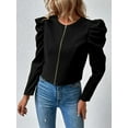 thumbnail image 6 of Womens Cropped Jacket Long Sleeve Zipper Up Coat Outwear Fall Outfit Shackets Black 4XL, 6 of 8