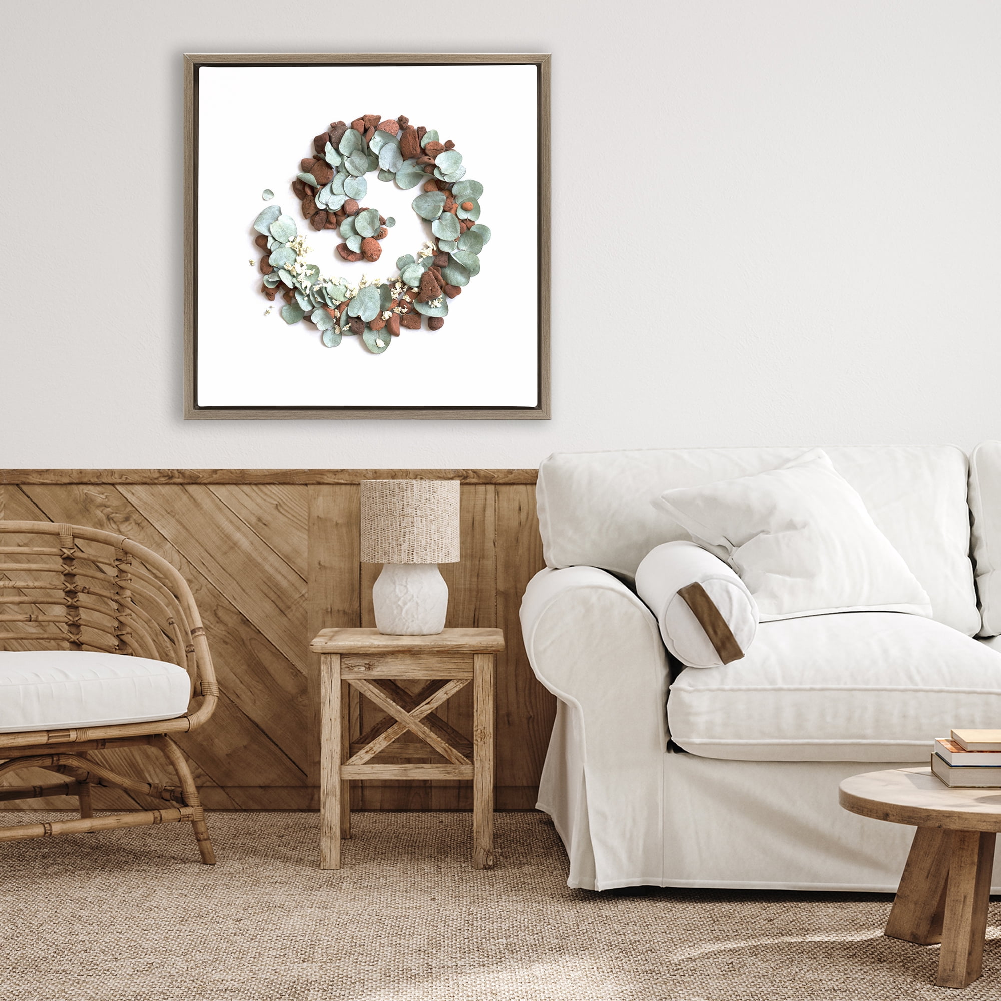 Stupell Industries Eucalyptus & Pebbles Spiral Brown Framed Floater Canvas Wall Art, design by Beth Adoette