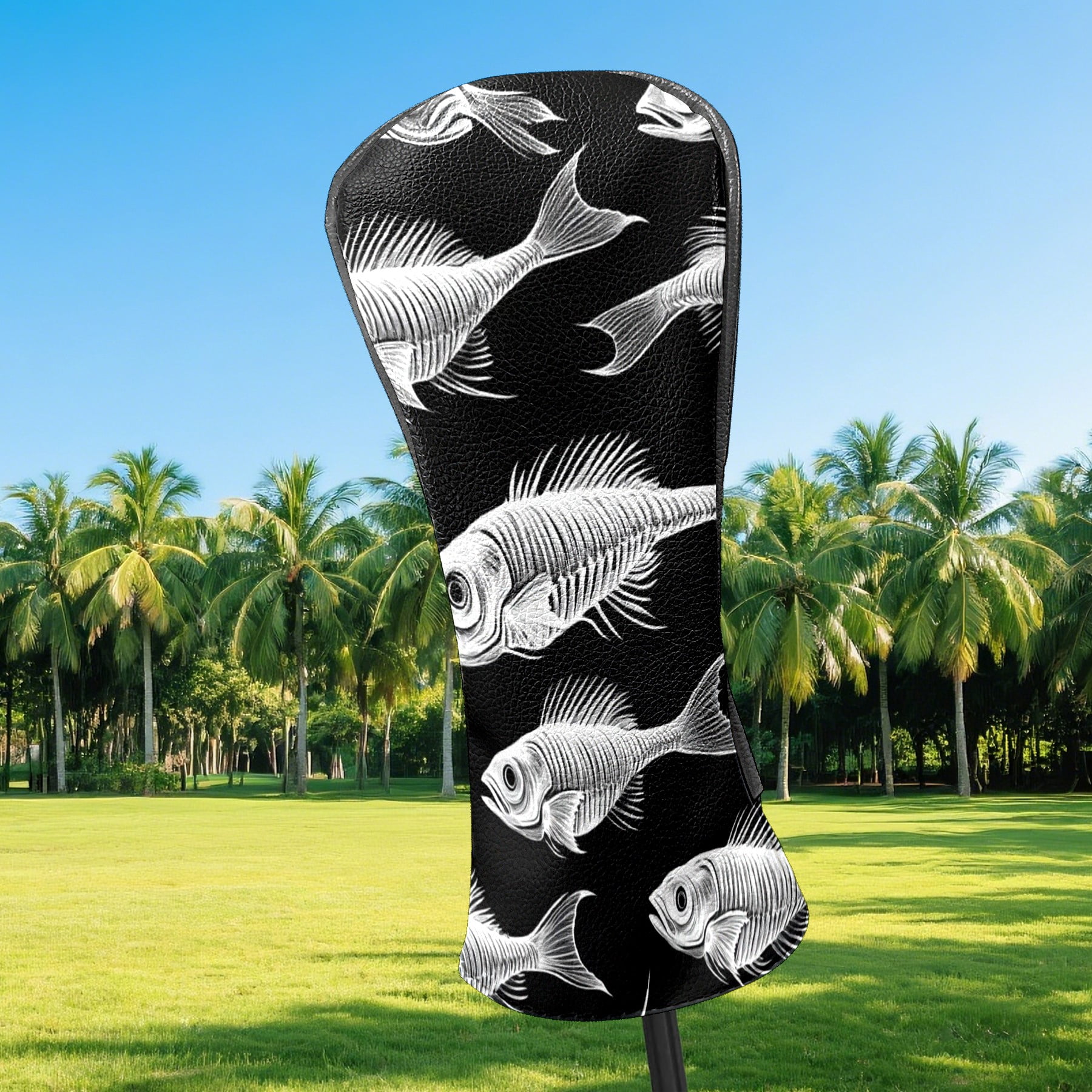 Golf Club Covers PU Leather Waterproof Head Covers for Fairway Woods Hybrids White Fishbone Pattern Unisex Fits Most Brands