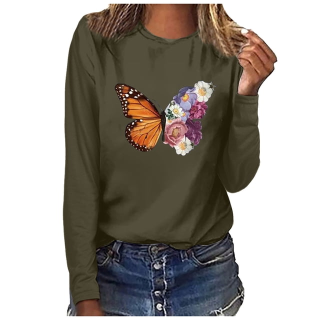 Leutsin T-shirt Blouse à Manches Longues à Col Rond Imprimé pour Femmes Grande Taille