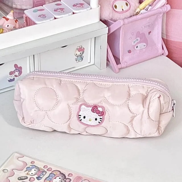 Sanrio bolsa de lápices de Hello Kitty, estuche de bolígrafo de gran capacidad, bolsa de cosméticos de gato Kt lindo, suministros para estudiantes, regalos de papelería para niñas