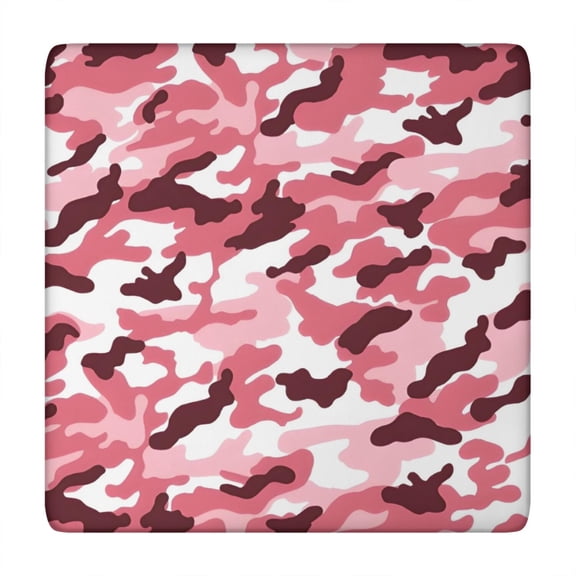Pink Brown Camo Classic Shapes Pattern Square Fitted Tablecloth with Elastic Edge,Square Table Cover,Washable Elastic Table Cover for Home Kitchen Party Decor 34"x34"