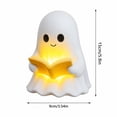 thumbnail image 3 of Cute Reading Ghost Figurine Night Light, Resin Spooky Ghost Statue Holding Book, Halloween Tabletop Ornament for Desk Shelf Mantel Home Party Decor, 3 of 6