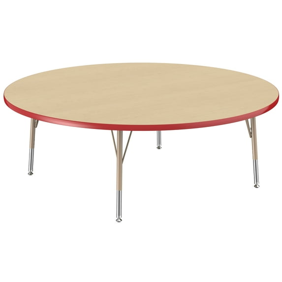 ECR4Kids 60in Round Everyday T-Mold Adjustable Activity Table Maple/Red/Sand - Standard Ball