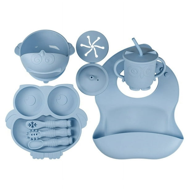 Silicone Tableware Sets A Full Set Of Children's Owl Dinner Plate Separated Dinner Plate Baby Dinner Plate Auxiliary Food Box Mother And Baby Supplies Baby Feeding Sets Children's Silicone Suction Cu