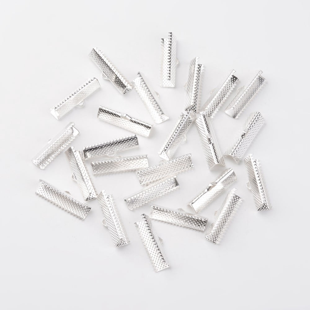 Iron Ribbon Crimp Ends Cadmium Free Nickel Free Lead Free Silver 8x25mm Hole: 1.6mm diy