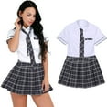 thumbnail image 1 of TiaoBug Uniforme d'Écolière pour Femmes Chemise à Manches Courtes avec Jupe Plissée Mini Nœud Papillon Robe Uniforme Marin Bleu Marine TG, 1 of 7